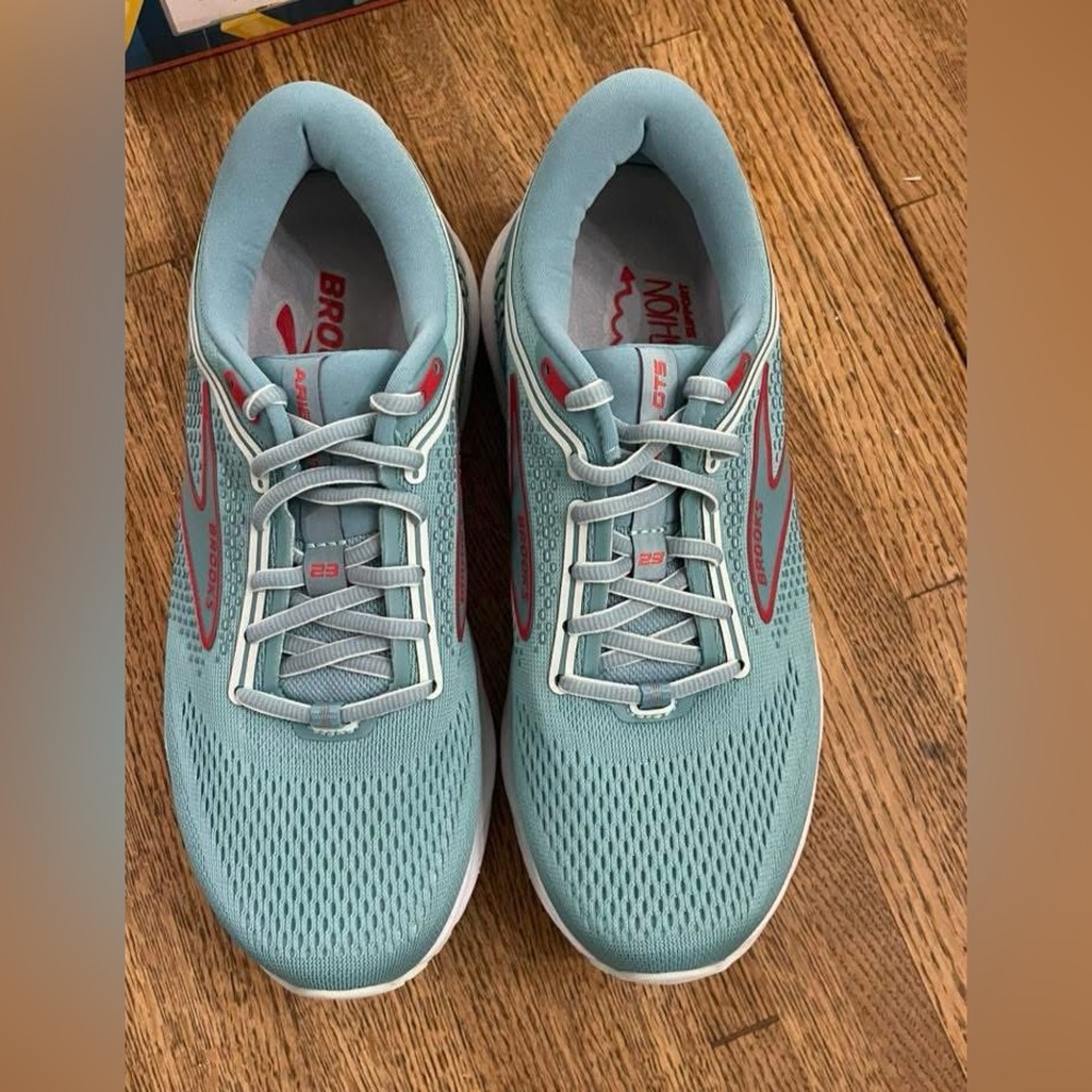 Brooks Teal and Red Athletic Sneakers